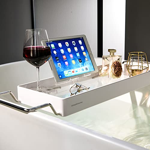 Simpletome Bathtub Tray Expandable, Floating Clear Acrylic With Aluminum Alloy (White) #TOP4