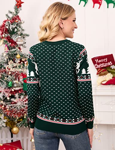 Image of MISSKY Family Christmas Sweater Crew Neck Reindeer Snowflakes Knitted Pullover for Women /Men /Kids