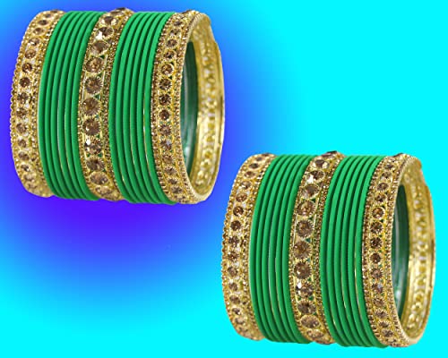 Image of NMII Non-Precious Metal Base Metal and Studded Zircon Gemstone and Matte Finish Worked Bangle set for Women /Girls