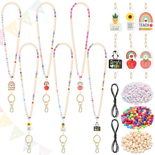 Tondiamo 1321 Pcs DIY Teacher Lanyard Making Kit 6 Sets Personalized Lanyards Making Kit for ID Badges Back to School DIY Name Bead Bag Charm for Back to School Supplies Gifts(Classic)