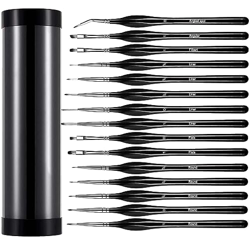 Azonee Detail Paint Brush Set, , 15pcs Miniature Fine Paint Brushes for Acrylic Painting, Small Paint Brushes for Nail Painting, Fine Line Marker, Art Painting Come with Brush Pouch and Holder