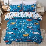 NTBED 5 Pieces Racing Cars Comforter Set Twin for Boys Kids Bed in a Bag Vehicles Transportation Lightweight Microfiber Bedding Sets,Blue