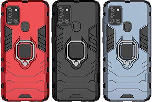 Image of FitSmart Hybrid Armor Shockproof Soft TPU and Hard PC Back Cover with Ring Case for Samsung Galaxy A21s / SM-A217F /DS - Black