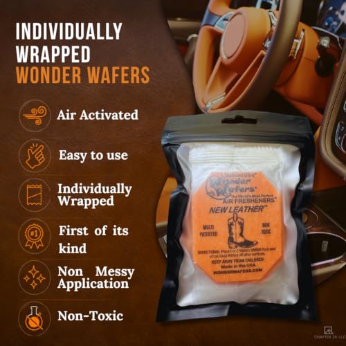Image of Wonder Wafers 20 Count Air Fresheners Individually Wrapped, New Leather Fragrance