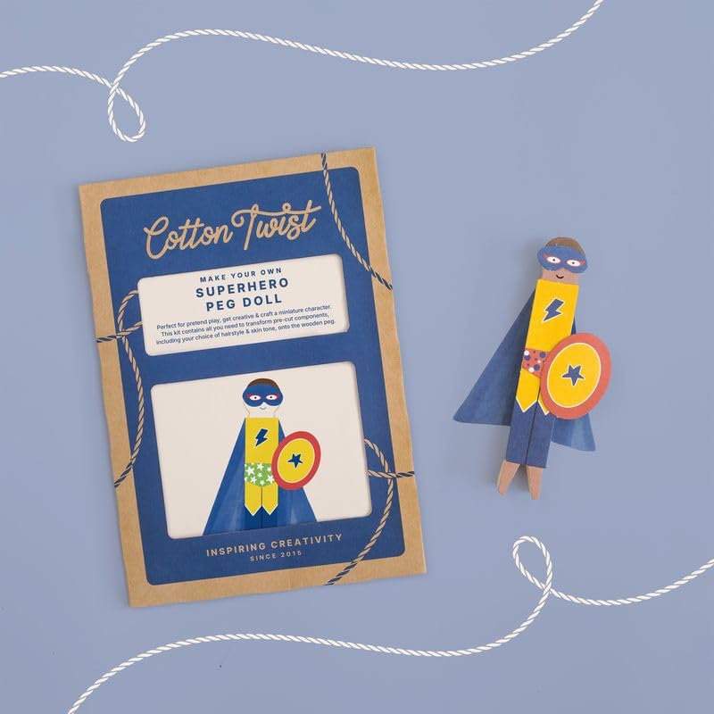 COTTON TWIST DIY Superhero Peg Doll Craft Kit Activity Box, Single Unit