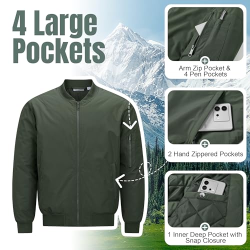 Image of 33,000ft Men's Bomber Jacket Waterproof Zip Up Windbreaker Quilted Padded Lightweight Warm Casual Spring Fall Winter Coat