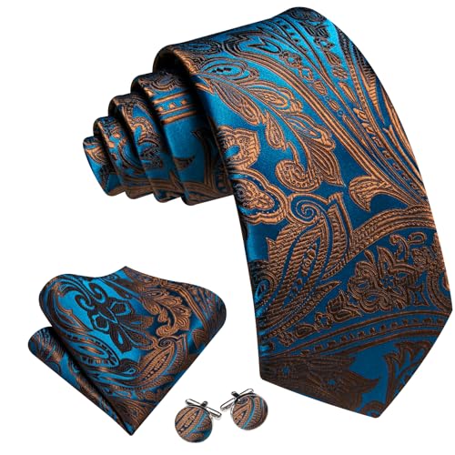 Image of Barry.Wang Men Ties Paisley Woven Silk Necktie Set with Pocket Suqare Cufflinks Formal