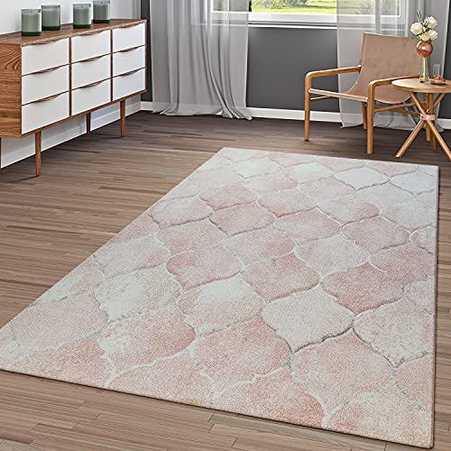 TT Home Orient Teppich Rosa Pink Beige Wohnzimmer Marokkanisches Design Waben Muster, Größe:80x...