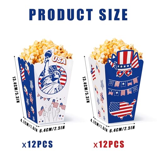 Image of 24Pcs 4th of July Party Popcorn Boxes Patriotic Party Candy Cookie Popcorn Container for Independence Day Theme Party Decorations