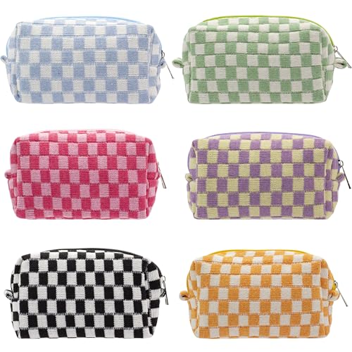 Checkered Makeup Bag for Purse, Small Travel Cosmetic Pouch,Colorful,6 Pack