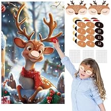 CCINEE Pin The Nose on The Reindeer Christmas Party Games with Reusable 36 Nose Stickers and 2 Blindfolds for Family Party Favors Christmas Activities Supplies Decorations