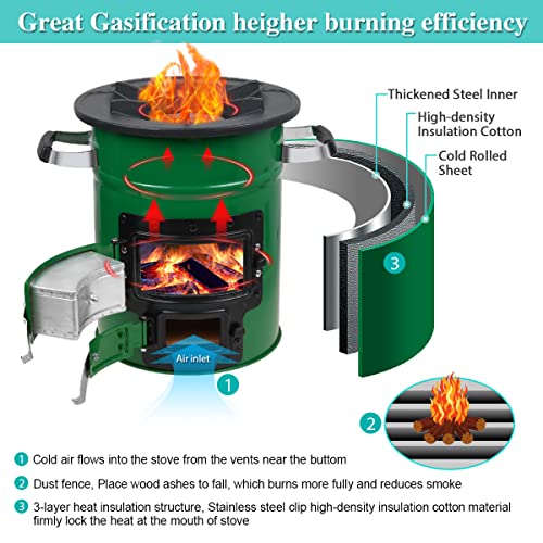 Draagbaar campingkooktoestel, houtkachel, BBQ raketoven, rocket stove, oven grill, brandhoutrek vuur, Dutch Oven voor picknick camping, koken in de open lucht, met draagtas, roestvrij staal - Afbeelding 5