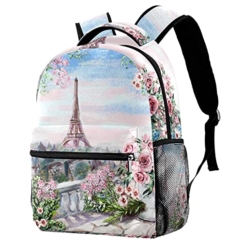 Sac à dos Tour Eiffel pour campus et voyage avec porte-bouteille