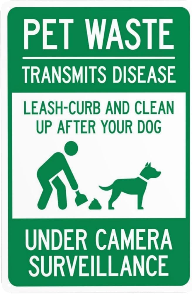 Pet Waste Leash Curb And Clean Up After Your Dog Under Camera Surveillance Warning Sign Pet Waste Security Metal Signs For Business Home Wall Safety Caution Decor Gift For Women Men 8x12 Inch