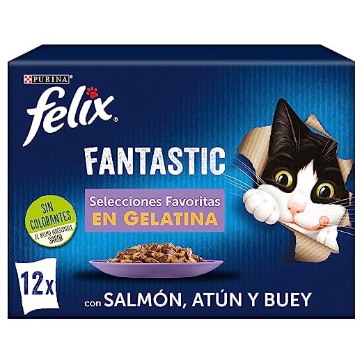 Purina Felix Fantastic Comida Húmeda para Gato Adulto Selecciones favoritas, 12 sobres de 85g