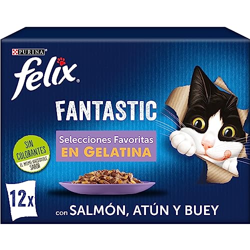 Felix Purina Fantastic Comida Húmeda para Gato Adulto Selecciones favoritas, 12 Sobres de 85g