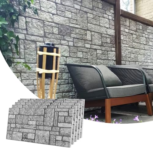Dundee Deco 3D Wall Panels Faux Brick - Cladding Grey Stone Look Wall Paneling Styrofoam Facing for Living Room Kitchen Bathroom Balcony Bedroom Set of 5 Covers 27 sq ft