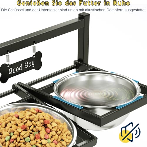 Hundenapf Erhöht mit 4 Höhenverstellbaren 10° Geneigten 2 Edelstahl-Hundenäpfe (1.5L x 2), Futternapf Hund Erhöht, Perfekte stabile Ständer für Hundenapf Geeignet für Groß, Mittel und Klein Hunde