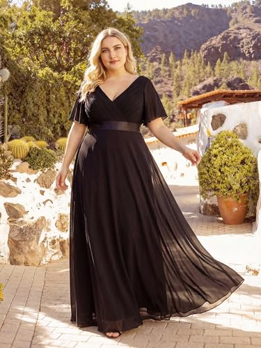 Image of Ever-Pretty Women's Chiffon Formal Evening Dresses for Curvy Women V-Neck Plus Size Floor Length Bridesmaid Dress
