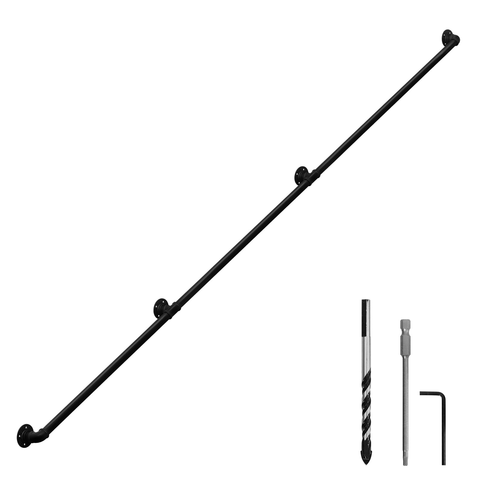 HouseAid 12FT Industrial Pipe Wall Handrail, Farmhouse Stairway Railing with 1-1/4 Inch Diameter Pipe, Vintage Style Stairs Handrail, Wall Mounted, Matte Black