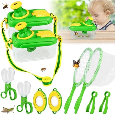 conglow Bug Catcher for Kids - 2Sets Bug Catching Kit with Bug Collector Butterfly Net Insect Catcher Tweezer and Magnifying Glass, Outdoor Explorer Kit Toys for Kids Age 3-8(2 Sets) Cover