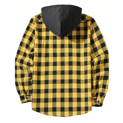 Xiaojmake Mens Flannel Hoodie Jackets Casual Button Down Plaid Shackets Stylish Long Sleeve Hooded Shirts with Pockets4