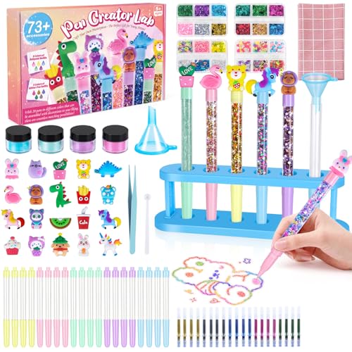 Kazzley Laboratorio de Boligrafos con 73+ PCS, Kit de Creación de Bolígrafos, Cree 20 Glitzerstiften Personalizados, Manualidades Niña 5 6 7 8 9 10 años, Regalo Juguetes Creativas para Niños y Niñas
