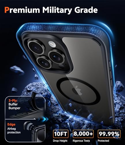 Image of FNTCASE for iPhone 15 Pro-Max Case: Clear Magnetic Phone Cases with Screen Protector Compatible with Magsafe Slim Anti Yellowing Rugged Shockproof Protective Transparent Cell Cover (B-Black)