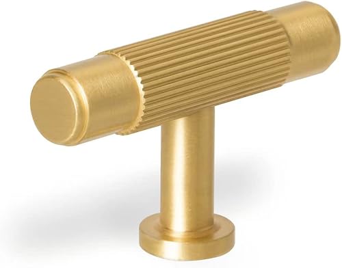 SALISENG - Paquete de 6 pomos de cajón dorados cepillados, tiradores de gabinete de baño de cocina de latón macizo, manijas de barra en T de 2.08 disponible en Yaxa Colombia