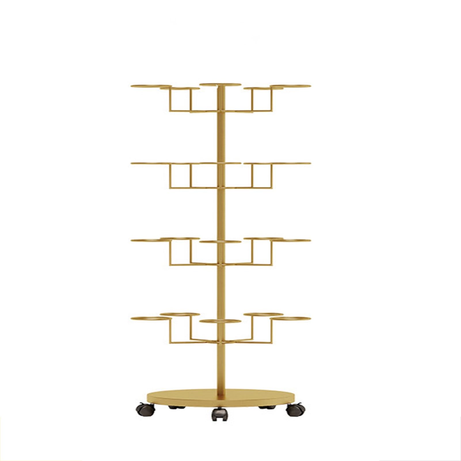 YNBSHGAA Rotating Hat Display Rack, Multi-Layer Freestanding Stand for Retail - Large 4-Layer Floor Rack for Hats, Wigs, Helmets - Stylish Gold Finish