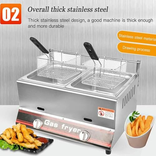 AFLEPCBRQ Edelstahl-Fritteuse, 6L/12L Gasfritteuse, professionelle Gas-Arbeitsplatten-Küchenfritteuse, für Restaurant-Zuhause für gebratenes Huhn und Pommes, großer Einzelzylinder – Bild 6