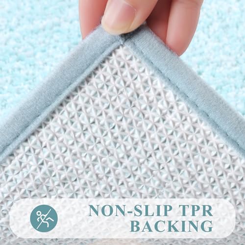Pauwer Bathroom Rug Set 3 Piece: Plush Microfiber Shaggy Bath Mats, Non Slip, Machine Washable, Light Blue, 18x26+20x32+U Shape 20x24
