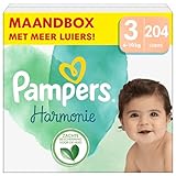 Pampers Maat 3 Luiers (6-10 kg), Harmonie, 204 Luiers, Maandbox, Zachte Bescherming Voor De Huid En Plantaardige Bestanddelen