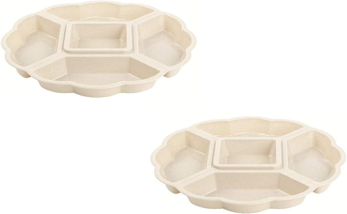 2 bandejas para aperitivos (plástico, 5 compartimentos, 33 cm), color beige