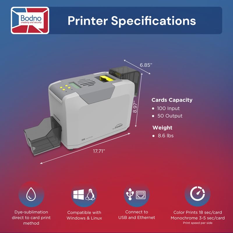 Image of Bodno Seaory S26 Single Sided ID Card Printer & Complete Supplies Package ID Software and Camera - Gold Edition