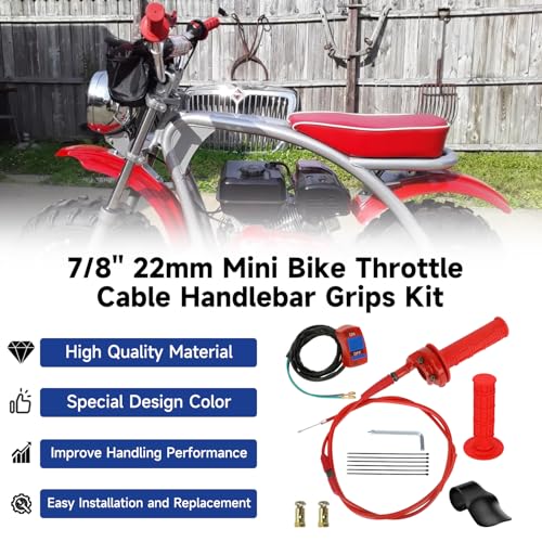 Image of Mini Bike Throttle Assembly for Coleman CT200U BT200X CT200U-EX | Throttle Cable Kit Compatible with Predator 212 196cc 79cc 97cc 99cc Mini Bike 4 Stroke Dirt Bike, 50'' Adjustable Cable, Red