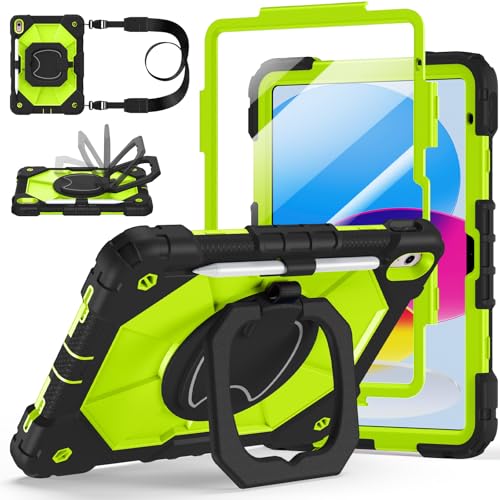 Image of Case for iPad (A16) 11th Generation 11 Inch 2025, Ubearkk for iPad 10th Generation 10.9 inch 2022 case with Screen Protector 360 Degree Rotating Stand Shoulder Strap Pencil Holder, Black Green
