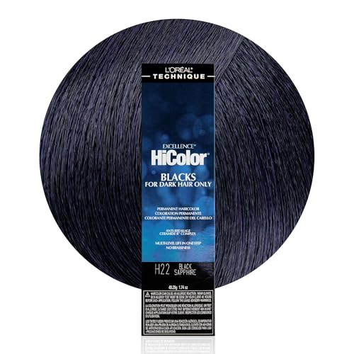 L'OREAL TECHNIQUE HiColor Violet & Black Shades Permanent Hair Color - Anti-Breakage Ceramide R Complex, Multi-Lift With No Brassiness, For Dark Bases and Long Lasting Color, H22 Black Sapphire