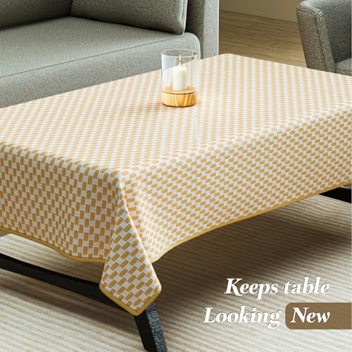 Image of Kuber Industries 36x54 Inch Vinyl 4 Seater Table Cover Cloth | Multipurpose Rectangle Dining Table Cover /Cloth for Party and Events | Lining - Golden