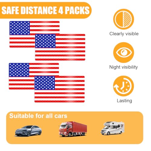 Image of Zpana American Flag Car Reflective Magnet Decals, 4PCS Magnetic USA Sticker for Auto Bumper Windows, Patriotic Vehicle Exterior Decoration, Universal for SUVs Sedans Trucks