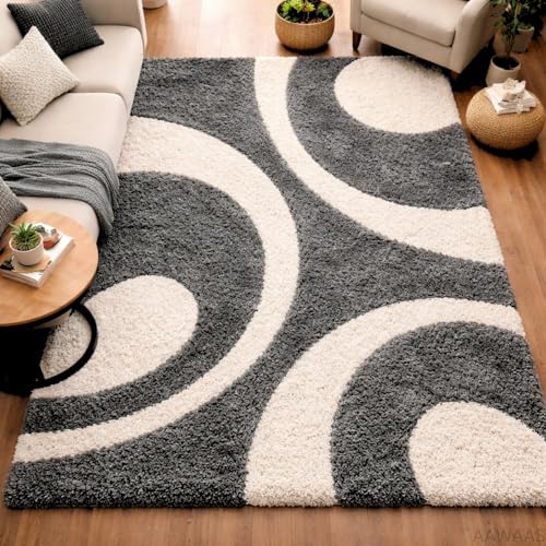 Image of 3D Shaggy Polyester Carpet Rug Runner Area Mats for Bedroom /Living Area /Home with Anti Slip Backing Soft /Fluffy Hight Pile - (Moon Grey, 5x7 feet)