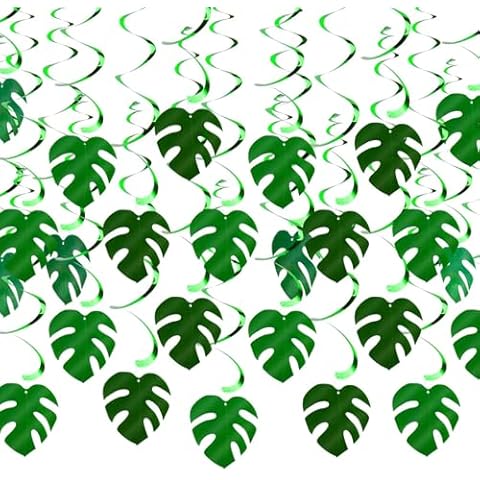 BSRESIN 64 PCS Hawaiian Palm Leaves Swirl for Luau Party Decorations, Hawaiian Themed/Tropical Party/Jungle Safari Party Decor for Summer Baby Shower Birthday Party Favor Supplies Cover