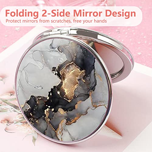 Image of Pocket Mirror, Compact Mirror, Acedada Small Mirror for Purse, Portable Travel Makeup Mirror, Folding Handheld Double-Sided 1x /2x Magnifying Compact Mirror for Women Girls Gift - Black Gilt