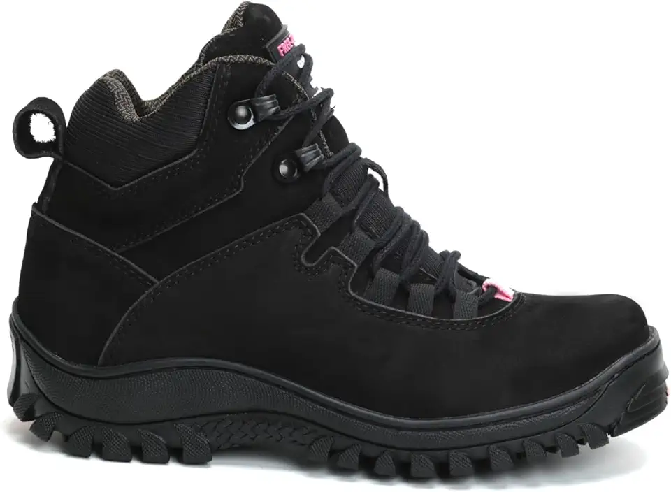 Bota Coturno Feminino Adventure Militar com CA Trilha Nobuck Preto e Rosa 1903 com CA