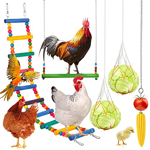 5 Stück Hühner-Spielzeug zum Aufhängen von Hängeschaukeln, Hühnerleiter, Spielzeug mit Glocken, Huhn, Gemüse, Spieß…