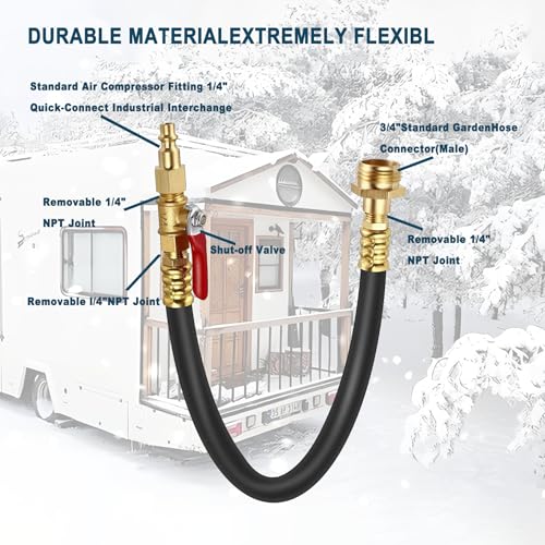 Image of 16.9 inch RV Winterizing kit, fit for Winterizing RV, Camper, Boat, Motorhome Systems,Sprinkler Systems,rv blowout plug for winterization,Quick-Connect Hose Blow Adapter with Valve