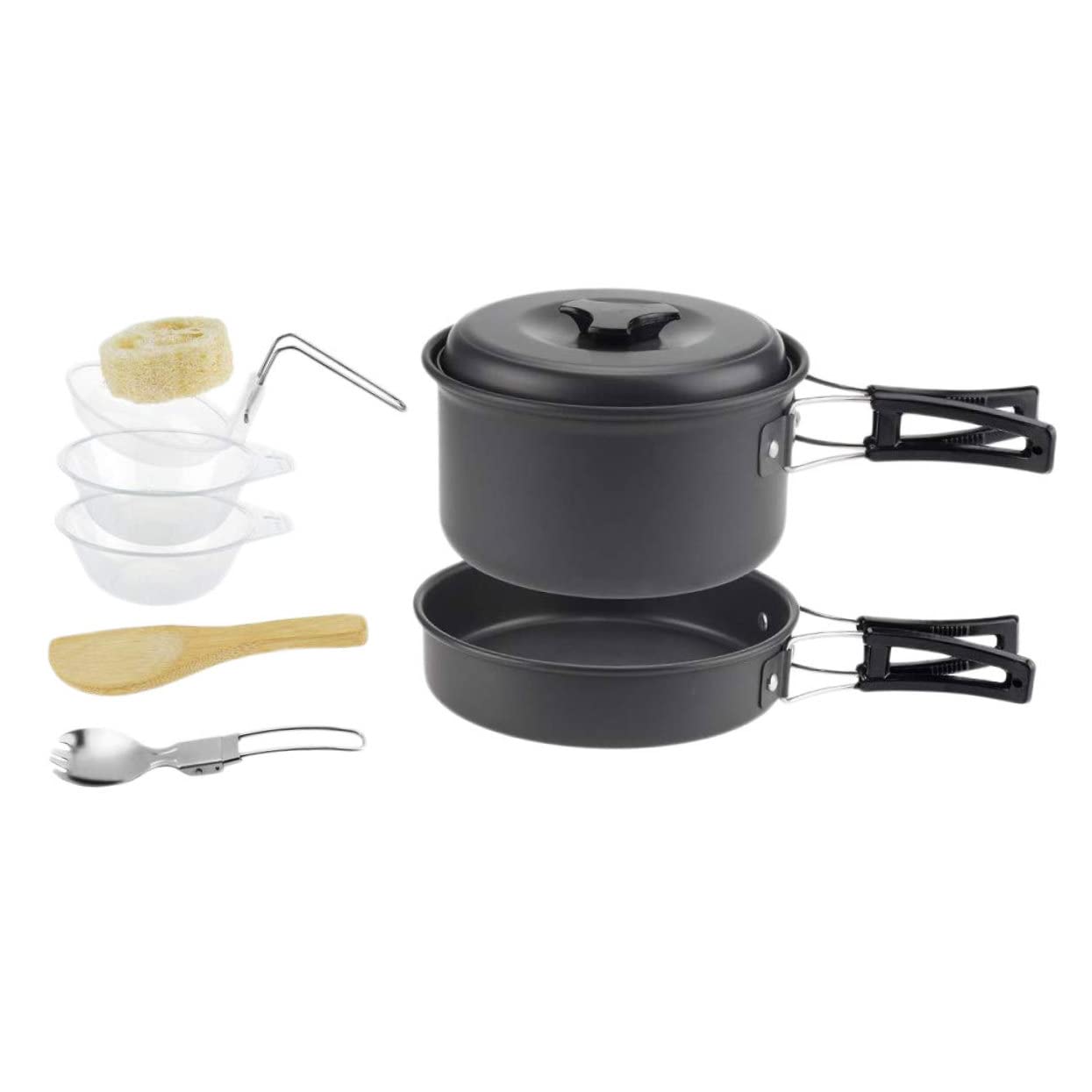 KICHOUSE 1Set Portable Camping Cookware for People Durable Outdoor Cooking Equipment Lightweight BBQ Accessories for Picnics and Hiking Stylish Black Design