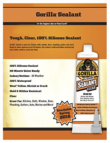 Image of Gorilla 100 Percent Silicone Sealant Caulk, 2.8 ounce Squeeze Tube, Clear, (Pack of 4)