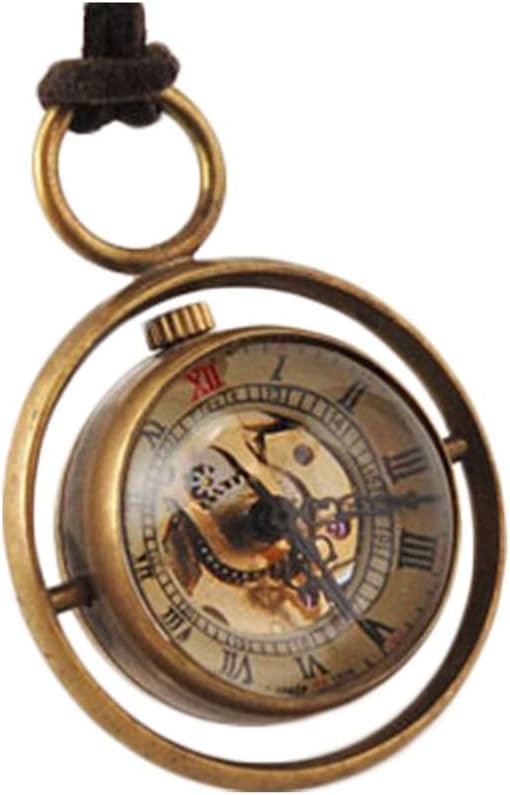 Pocket Watch Retro Mechanical Hand-Wind Pocket Watch Roman Pocket Watch for Men Women with Leather Rope Watch with Chain