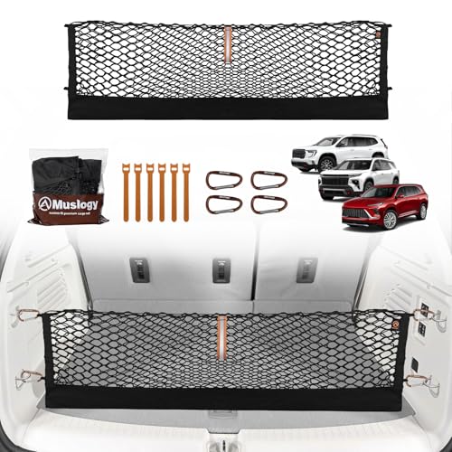 Muslogy Truck Bed Cargo Net Trunk Netting Compatible with 2024-2026 GMC Acadia | Chevy Traverse | 2025+ Buick Enclave Accessories, Pickup Cargo Organizer SUV Sedan Storage Net w/Heavy Duty Carabiners